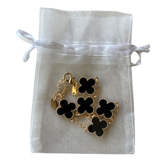 Four Leaf Clover/Black Flower & Gold Bracelet • NWOT - Picture 7 of 9